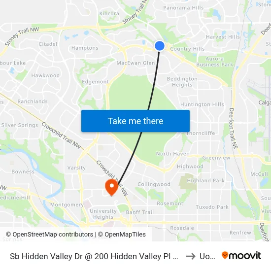 Sb Hidden Valley Dr @ 200 Hidden Valley Pl NW to UofC map