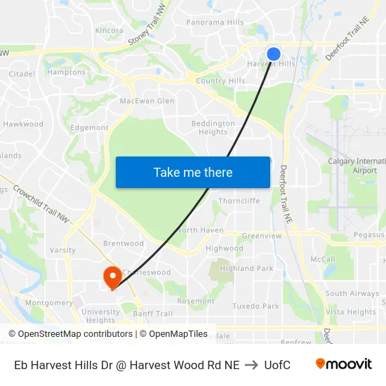 Eb Harvest Hills Dr @ Harvest Wood Rd NE to UofC map