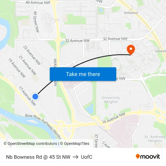 Nb Bowness Rd @ 45 St NW to UofC map