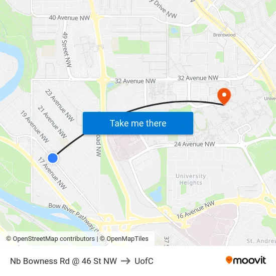 Nb Bowness Rd @ 46 St NW to UofC map