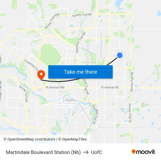 Martindale Boulevard Station (Nb) to UofC map