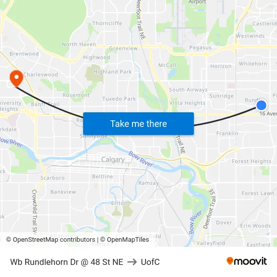 Wb Rundlehorn Dr @ 48 St NE to UofC map