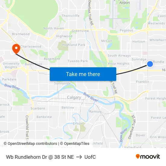 Wb Rundlehorn Dr @ 38 St NE to UofC map