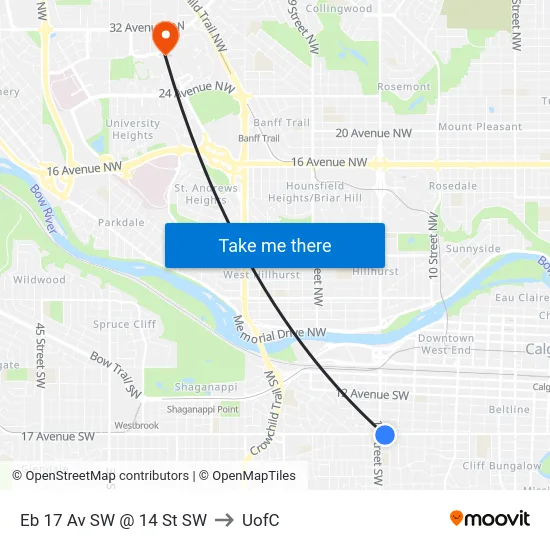 Eb 17 Av SW @ 14 St SW to UofC map