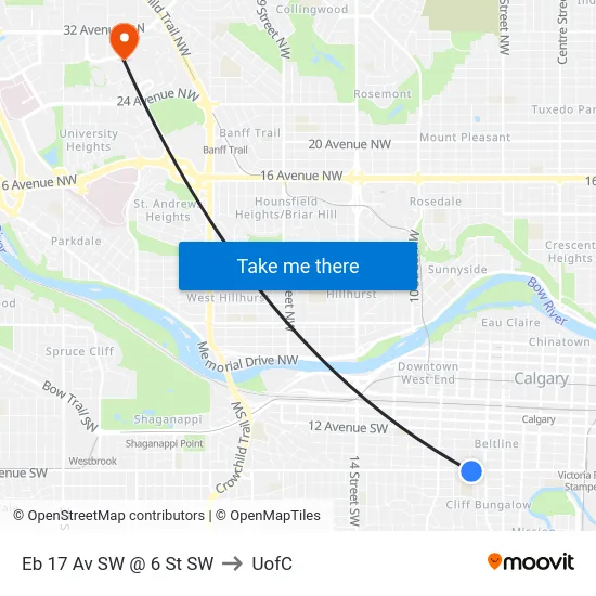 Eb 17 Av SW @ 6 St SW to UofC map