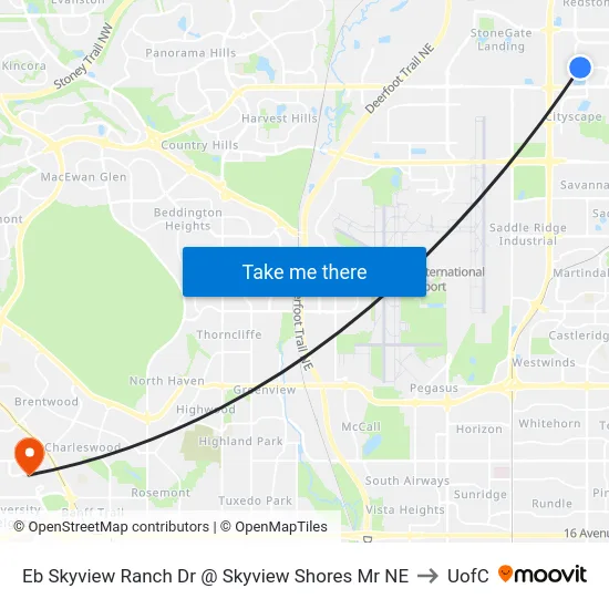 Eb Skyview Ranch Dr @ Skyview Shores Mr NE to UofC map