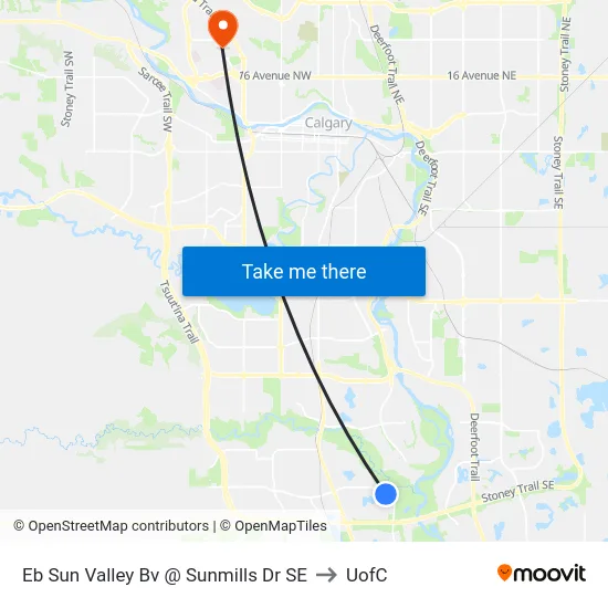Eb Sun Valley Bv @ Sunmills Dr SE to UofC map