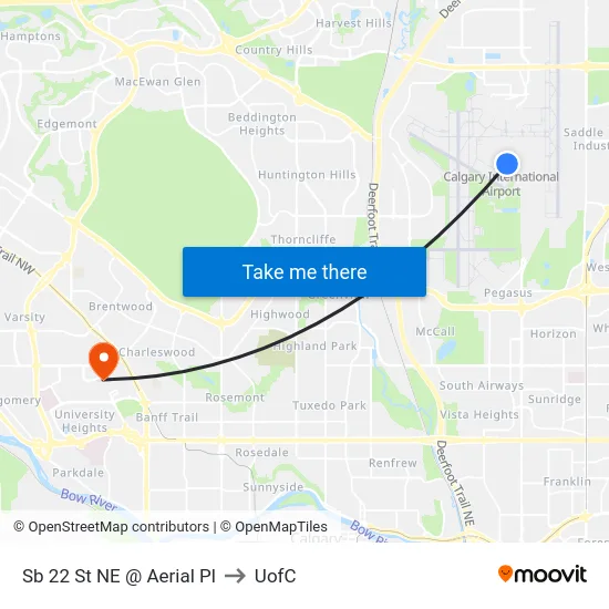 Sb 22 St NE @ Aerial Pl to UofC map