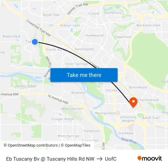 Eb Tuscany Bv @ Tuscany Hills Rd NW to UofC map