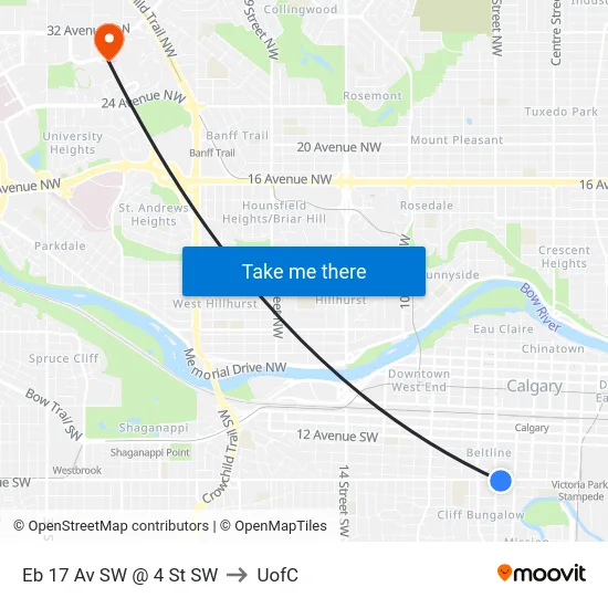 Eb 17 Av SW @ 4 St SW to UofC map
