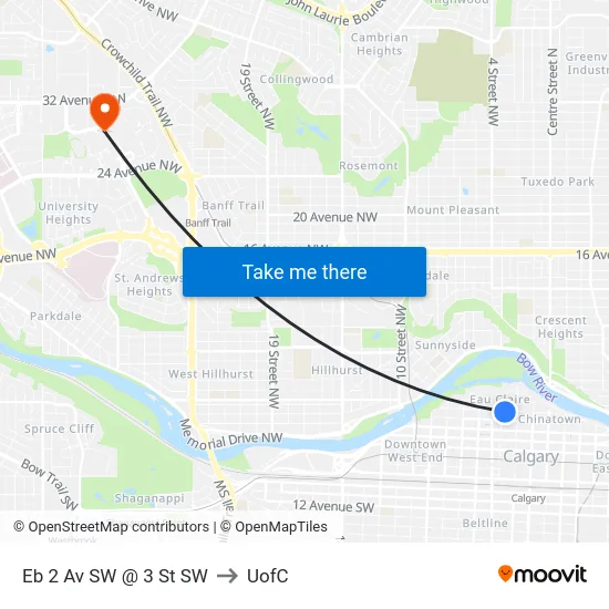 Eb 2 Av SW @ 3 St SW to UofC map