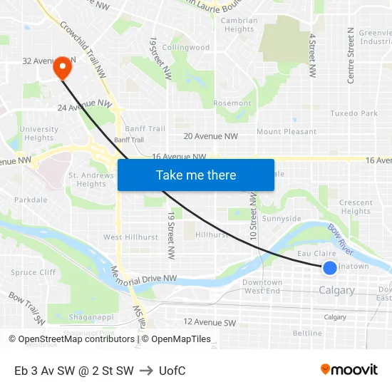 Eb 3 Av SW @ 2 St SW to UofC map