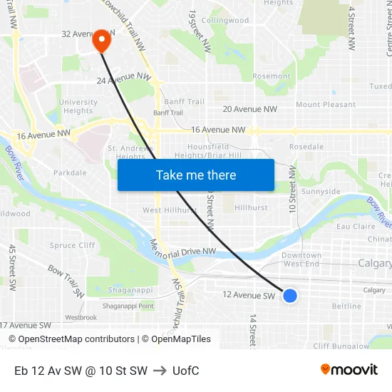 Eb 12 Av SW @ 10 St SW to UofC map