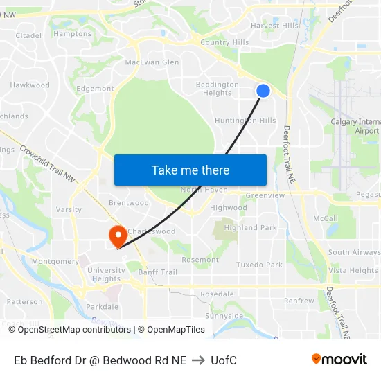 Eb Bedford Dr @ Bedwood Rd NE to UofC map