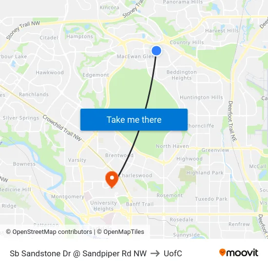 Sb Sandstone Dr @ Sandpiper Rd NW to UofC map