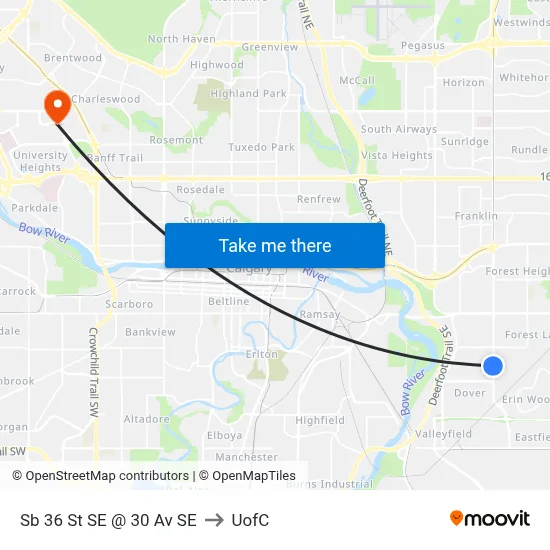 Sb 36 St SE @ 30 Av SE to UofC map