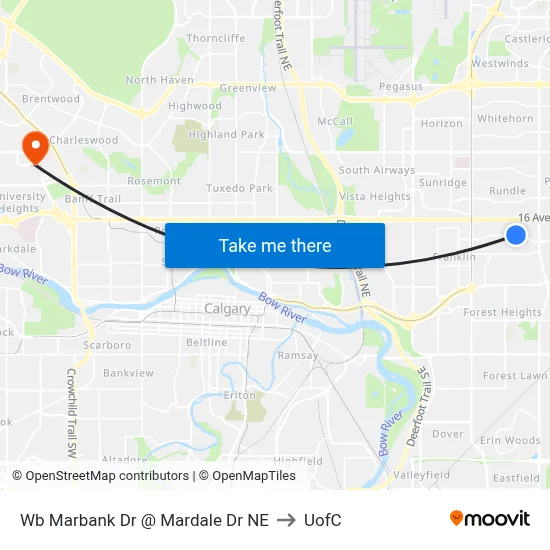 Wb Marbank Dr @ Mardale Dr NE to UofC map
