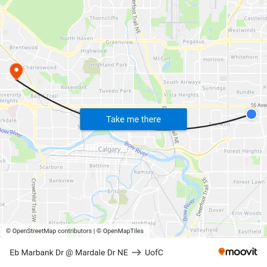 Eb Marbank Dr @ Mardale Dr NE to UofC map