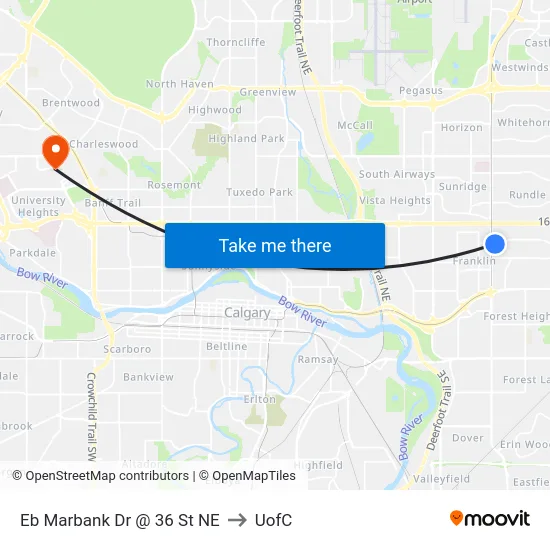 Eb Marbank Dr @ 36 St NE to UofC map