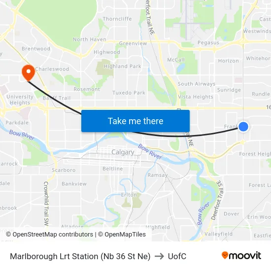 Marlborough Lrt Station (Nb 36 St Ne) to UofC map