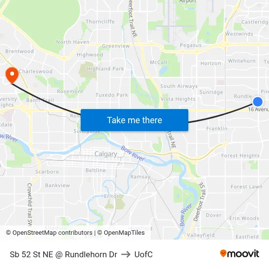 Sb 52 St NE @ Rundlehorn Dr to UofC map