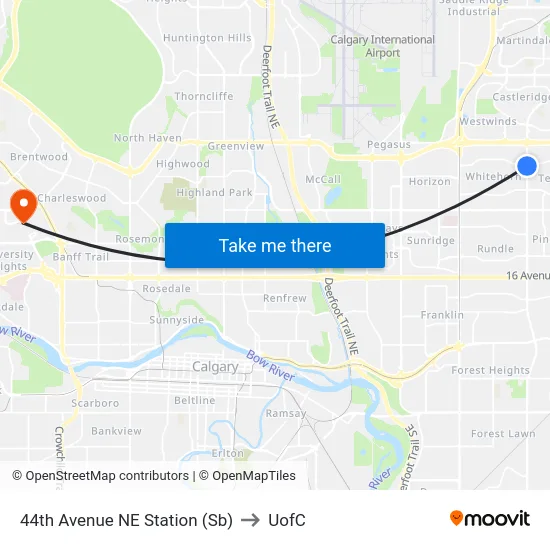 44th Avenue NE Station (Sb) to UofC map