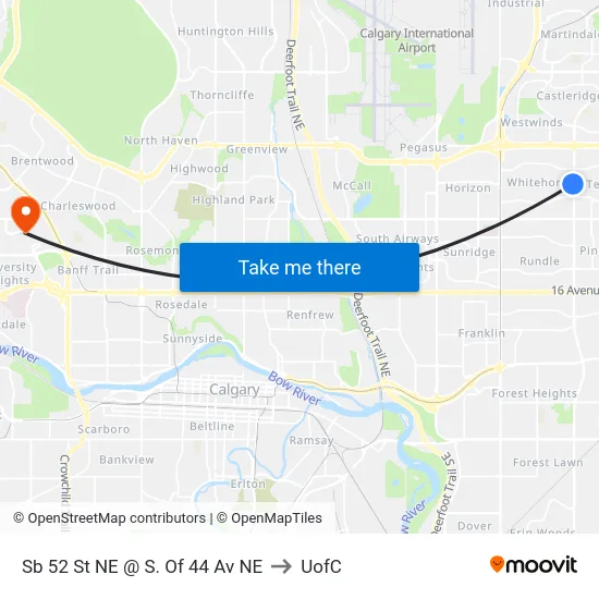 Sb 52 St NE @ S. Of 44 Av NE to UofC map