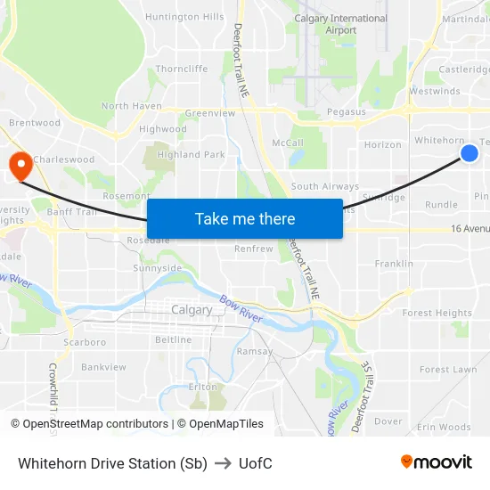 Whitehorn Drive Station (Sb) to UofC map