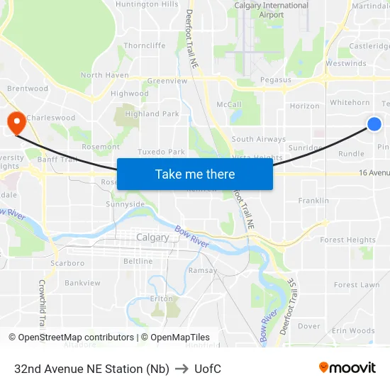 32nd Avenue NE Station (Nb) to UofC map