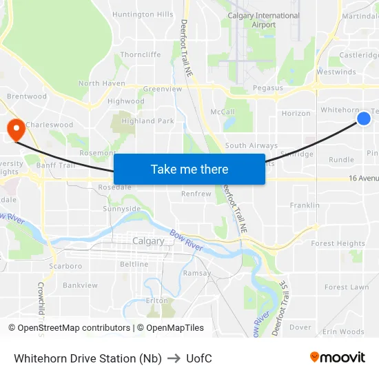 Whitehorn Drive Station (Nb) to UofC map