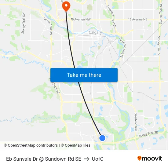 Eb Sunvale Dr @ Sundown Rd SE to UofC map