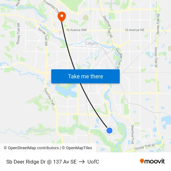 Sb Deer Ridge Dr @ 137 Av SE to UofC map