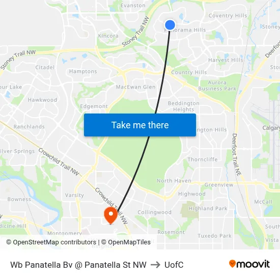 Wb Panatella Bv @ Panatella St NW to UofC map