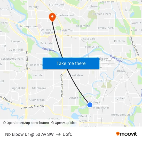 Nb Elbow Dr @ 50 Av SW to UofC map
