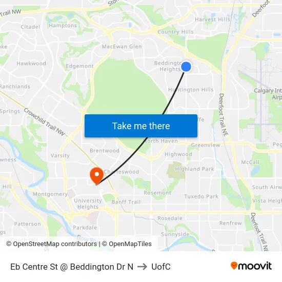 Eb Centre St @ Beddington Dr N to UofC map