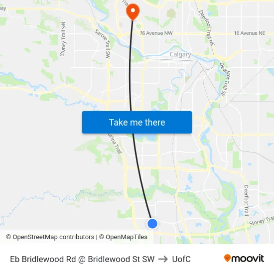 Eb Bridlewood Rd @ Bridlewood St SW to UofC map