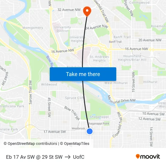Eb 17 Av SW @ 29 St SW to UofC map