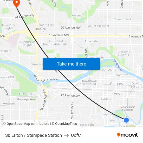 Sb Erlton / Stampede Station to UofC map
