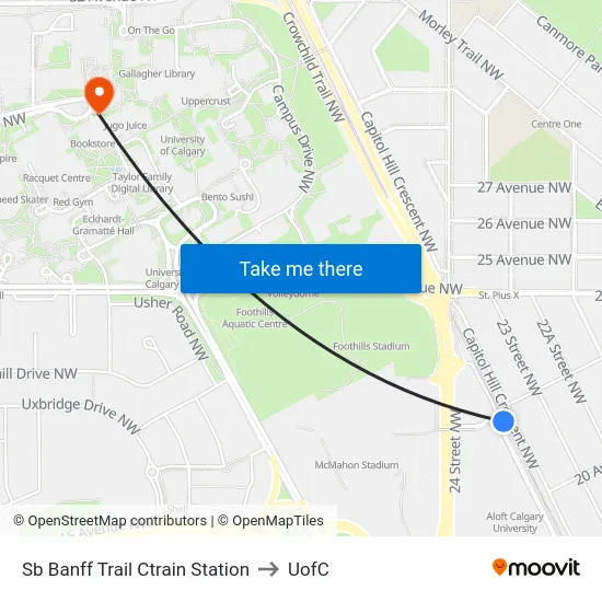 Sb Banff Trail Ctrain Station to UofC map
