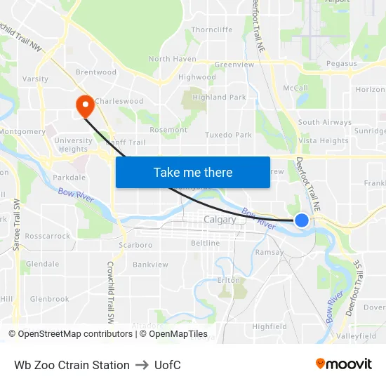 Wb Zoo Ctrain Station to UofC map
