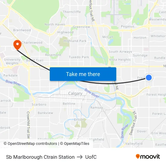 Sb Marlborough Ctrain Station to UofC map