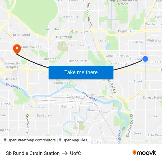 Sb Rundle Ctrain Station to UofC map