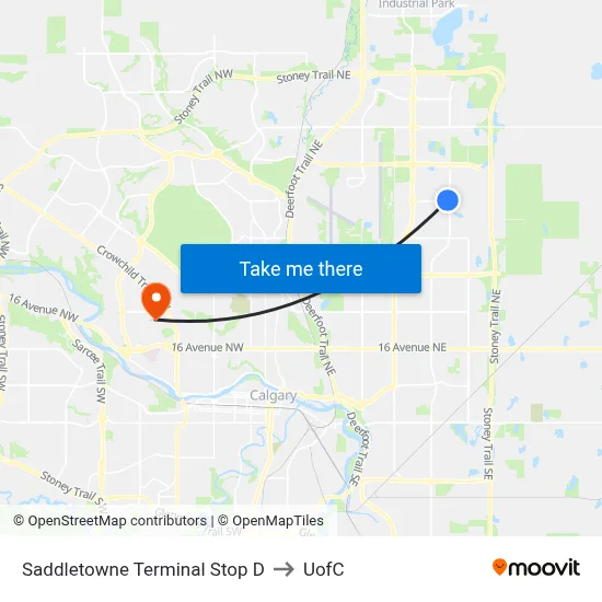 Saddletowne Terminal Stop D to UofC map