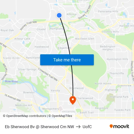 Eb Sherwood Bv @ Sherwood Cm NW to UofC map