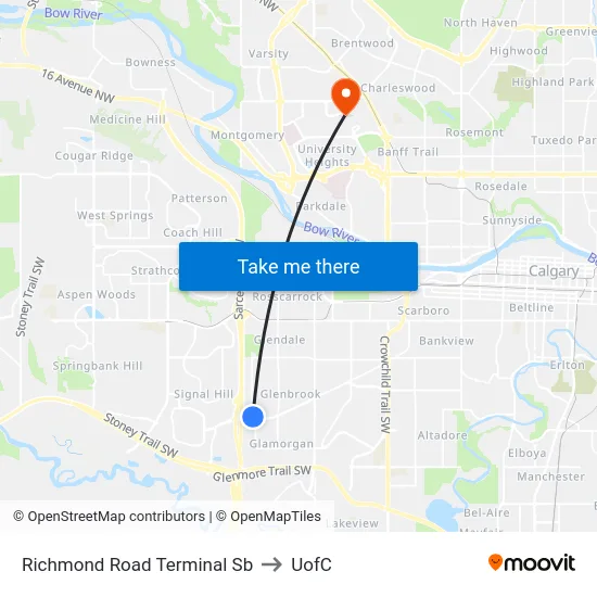 Richmond Road Terminal Sb to UofC map