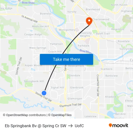 Eb Springbank Bv @ Spring Cr SW to UofC map