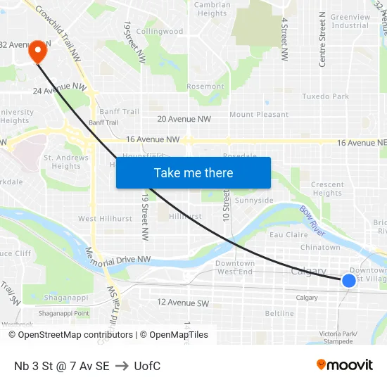 Nb 3 St @ 7 Av SE to UofC map
