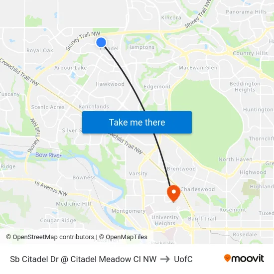 Sb Citadel Dr @ Citadel Meadow Cl NW to UofC map