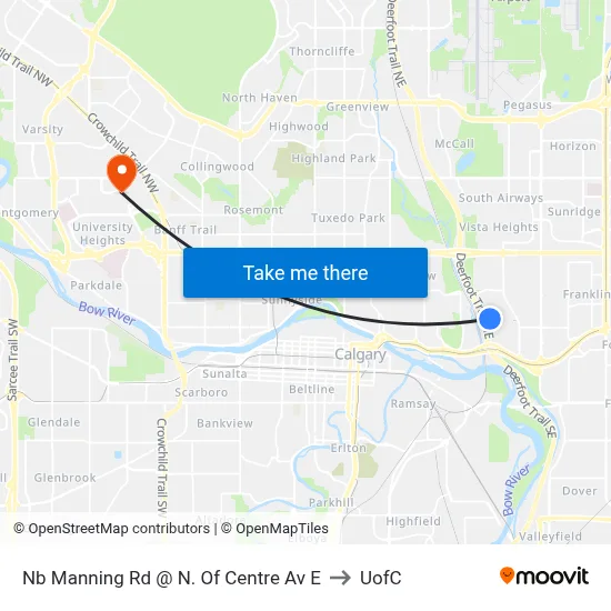 Nb Manning Rd @ N. Of Centre Av E to UofC map