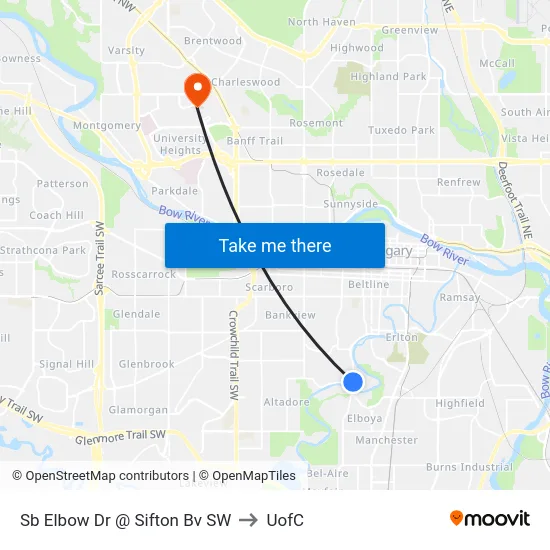 Sb Elbow Dr @ Sifton Bv SW to UofC map